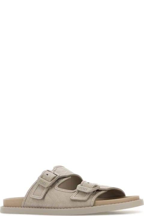 Fashion for Men Fendi Cappuccino Leather Fendi Feel Slippers