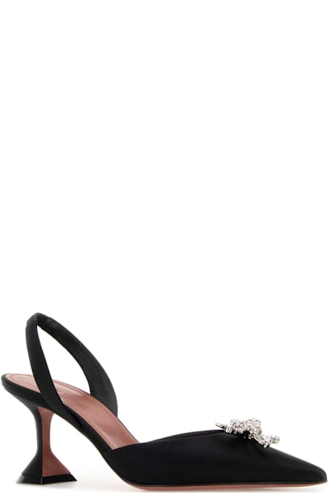 Amina Muaddi Black Satin Rosie Pumps