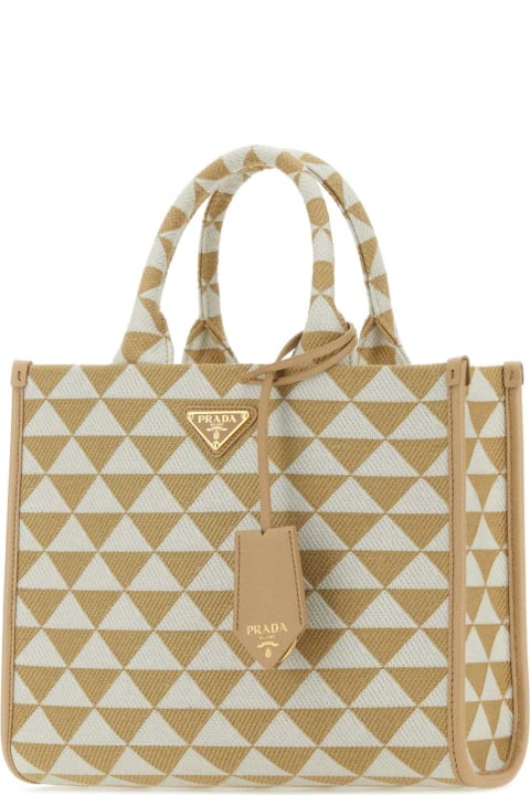 Prada Totes for Women Prada Embroidered Fabric Small Symbole Shopping Bag