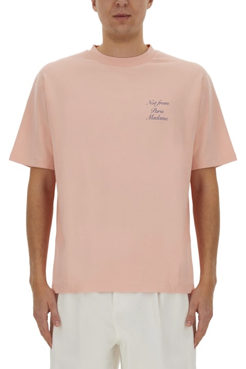 Drôle de Monsieur ملابس علوية لـ القسم الرجالي Drôle de Monsieur T-shirt With Italicized Slogan