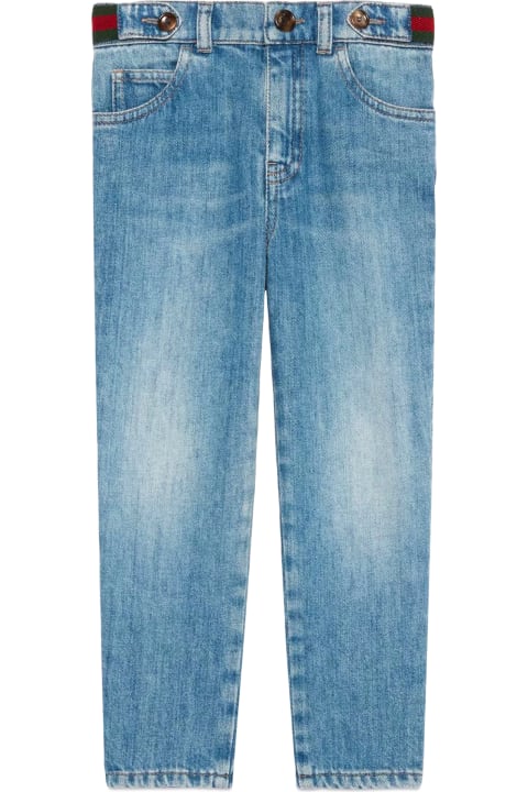 Bottoms for Boys Gucci Blue Washed Denim Trousers