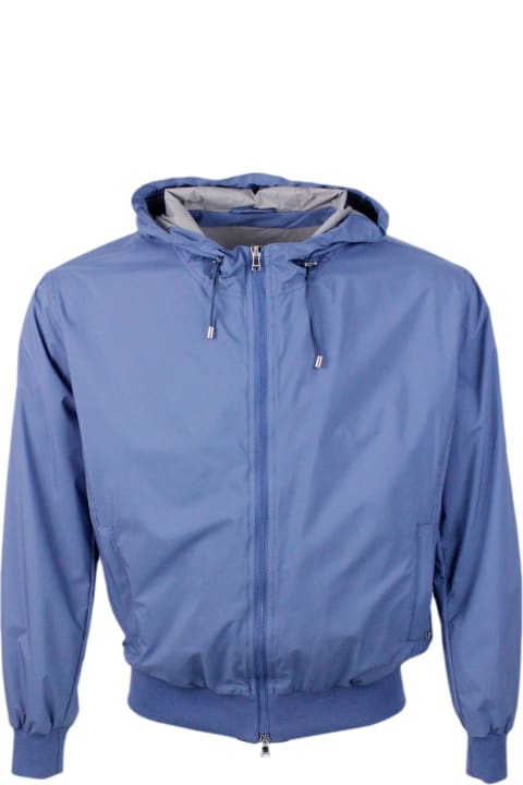 Barba Napoli for Men Barba Napoli Lightweight Bomber Jacket In Windproof Technical Fabric With Hood With Zip Closure And Knitted Cuffs And Bottom.