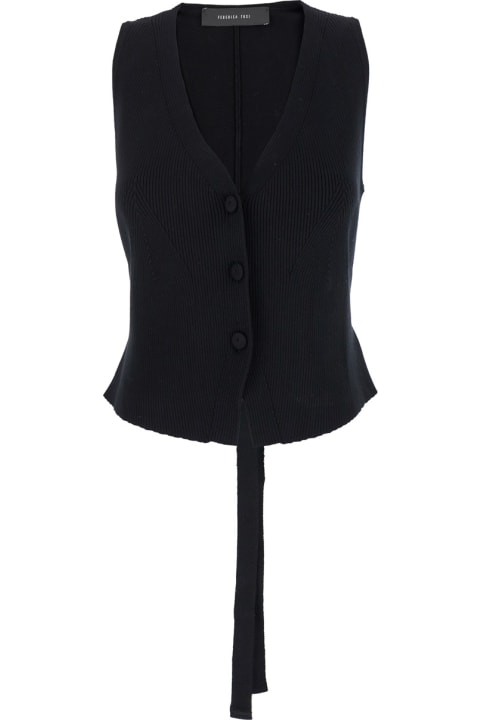 Federica Tosi Coats & Jackets for Women Federica Tosi Black Sleeveless Vest With V Neck In Viscose Blend Woman