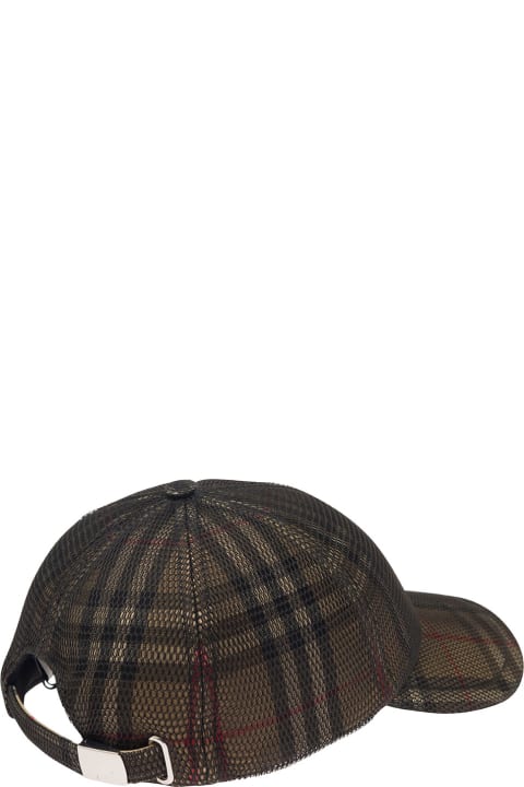 Brown Baseball Cap With Vintage Check Motif And Mesh Overlay In Polyester Man