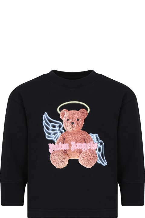 Topwear for Girls Palm Angels Black Sweatshirt For Girl With Bear