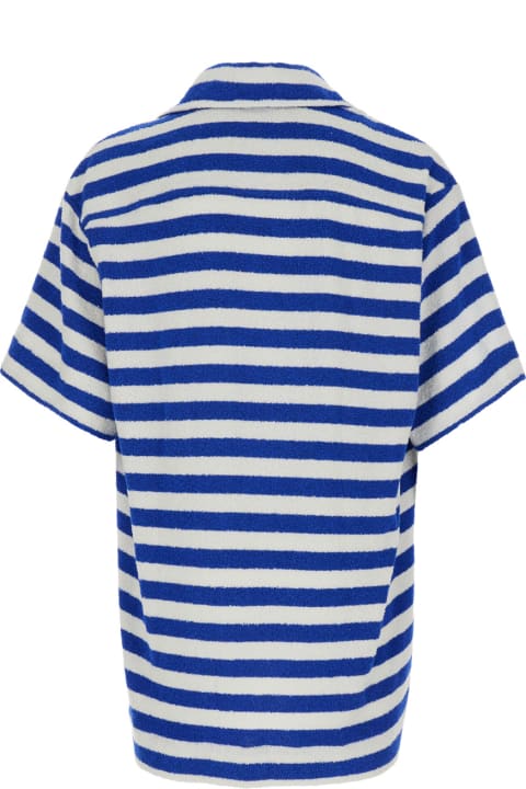 Vivienne Westwood Topwear for Men Vivienne Westwood Blue And White Striped Bowling Shirt With Orb Embroidery In Cotton Blend Man