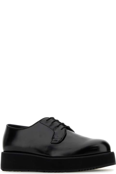 Laced Shoes for Men Prada Black Leather Lace-up Shoes