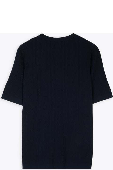 Girocollo Mc Navy blue cotton jaquard knit t-shirt