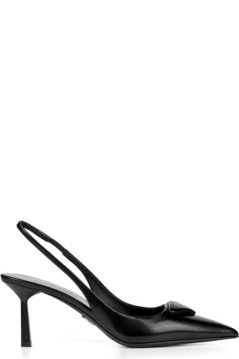 High-Heeled Shoes for Women Prada Leather Slingback Pumps With Logo