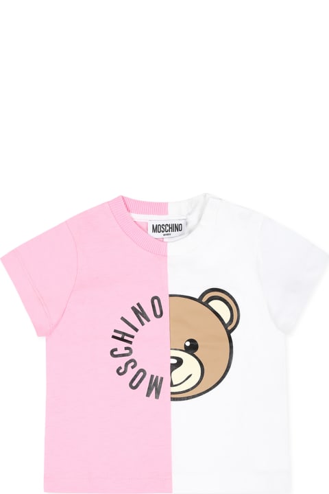 Fashion for Baby Girls Moschino Pink T-shirt For Baby Girl With Teddy Bear