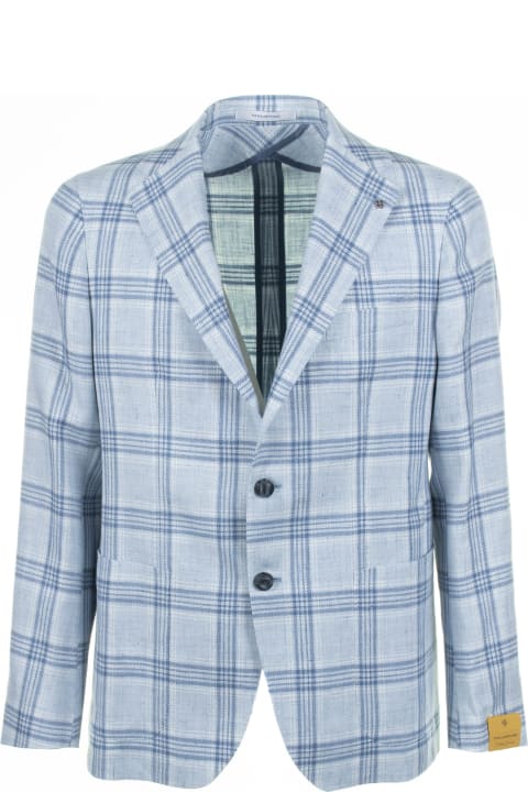 Tagliatore Coats & Jackets for Women Tagliatore Checked Blue Single-breasted Jacket
