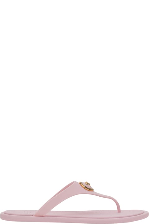 Versace 'gianni Ribbon' Pink Sandals With Metallic Medusa Head On The Front In Rubber Woman