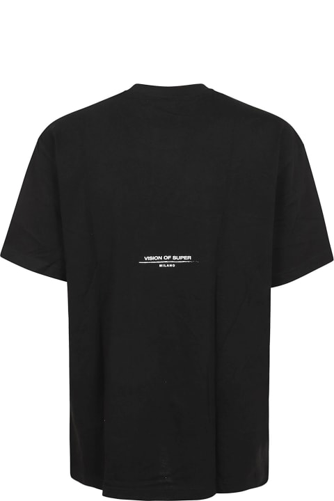 Vision of Super for Men Vision of Super Black T-shirt With Flames Logo And Metal Label