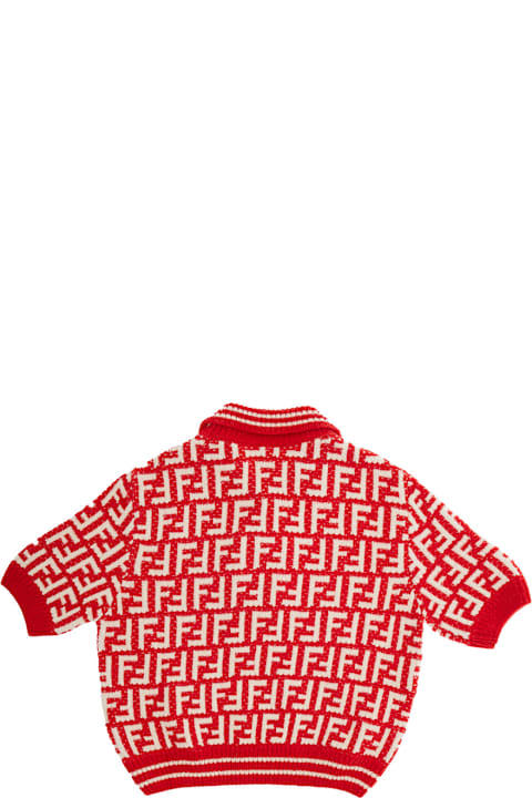 ملابس علوية لـ بنات Fendi Red Short Sleeve Polo Shirt With Ff Motif In Cotton Blend Girl