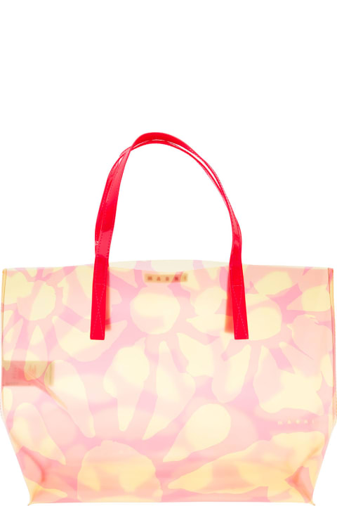 Orange Shopper Bag With All-over Graphic Print In Polyvunylchloride Man
