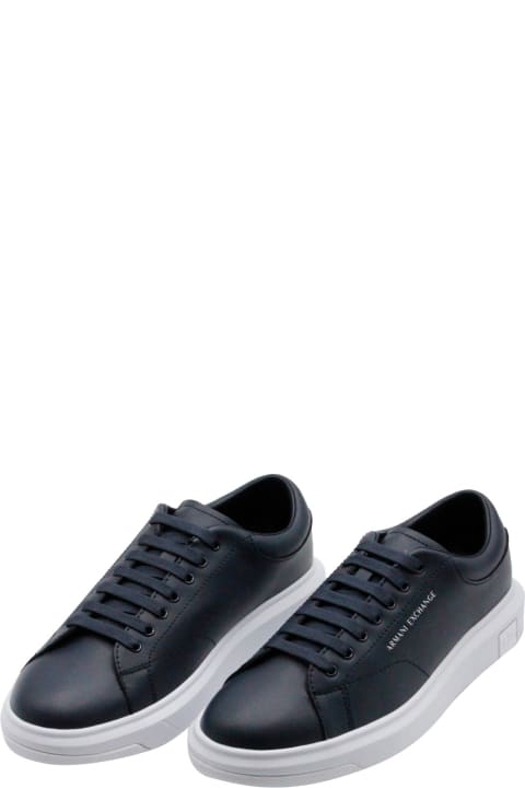 Shoes for Men Armani Collezioni Leather Sneakers With Matching Box Sole And Lace Closure. Small Logo On The Tongue And Back