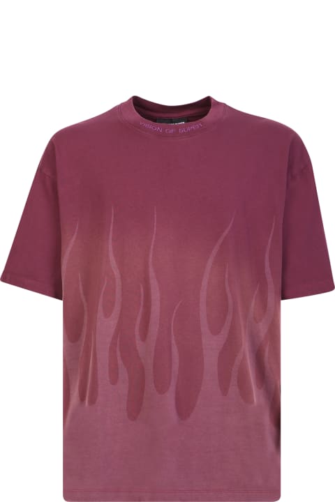 Vision of Super Topwear for Men Vision of Super Wine Lasered Flames T-shirt