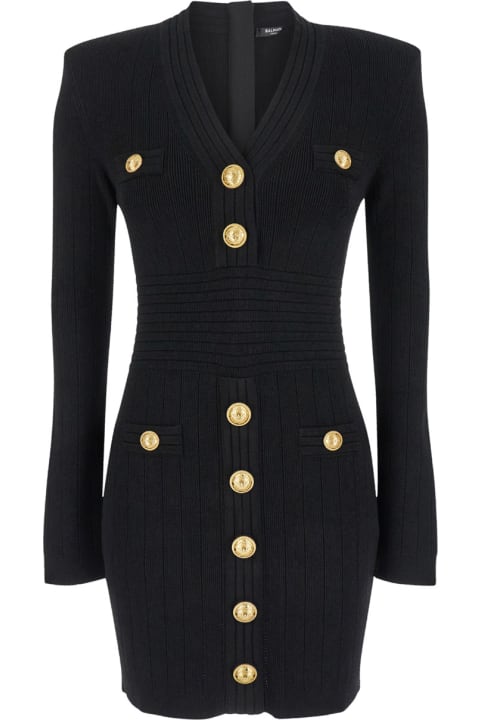 Balmain Sweaters for Women Balmain Mini Black Dress With Golden Buttons In Stretch Viscose Woman