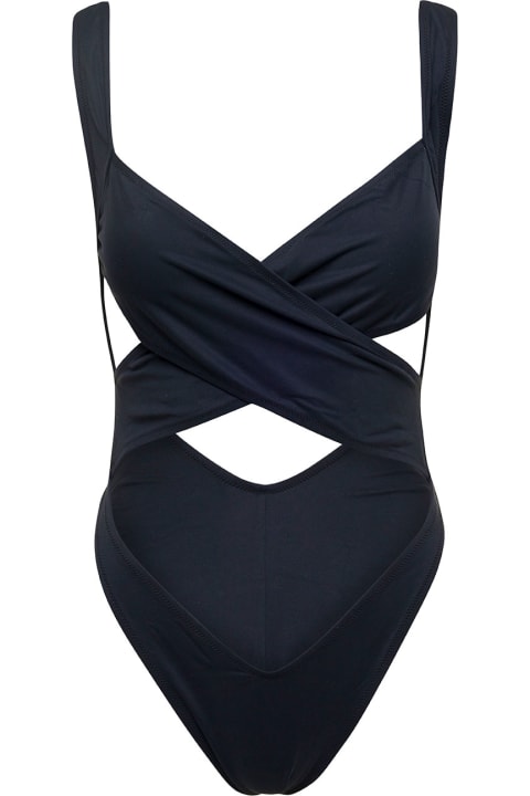 ウィメンズ新着アイテム Reina Olga 'exotica' Black One-piece Swimsuit With Cut-out And Cross-strap In Polyamide Stretch Woman