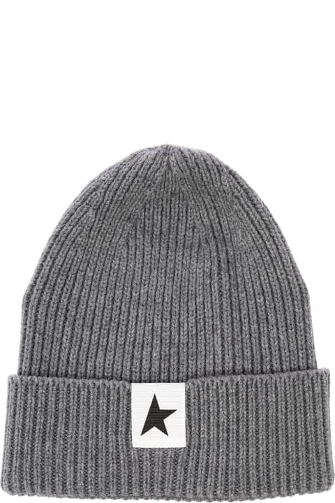 Grey  Cotton And Wool Hat With Logo Golden Goose Kids