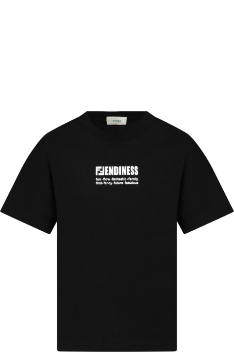 Black T-shirt For Kids With Double Ff