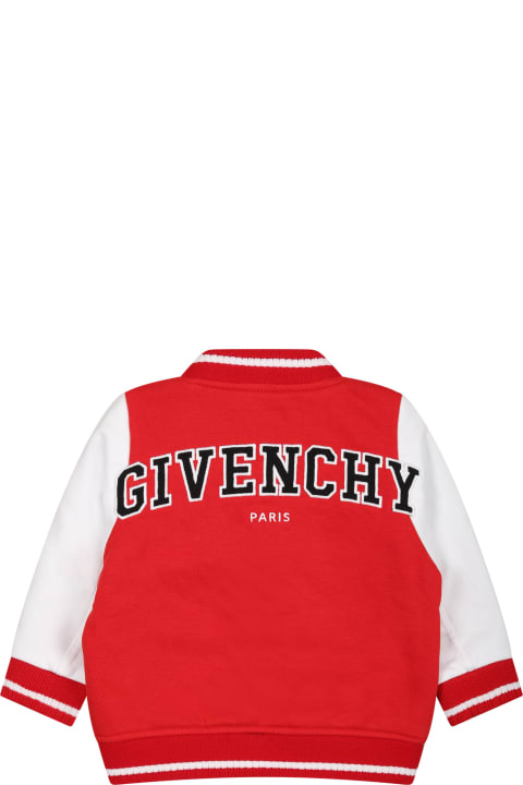 Red Bomber Jacket For Baby Boy With Logo