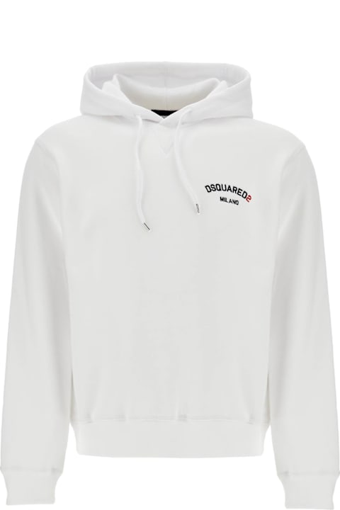 Dsquared2 for Men Dsquared2 White Cotton Hoodie With Embroidered Logo