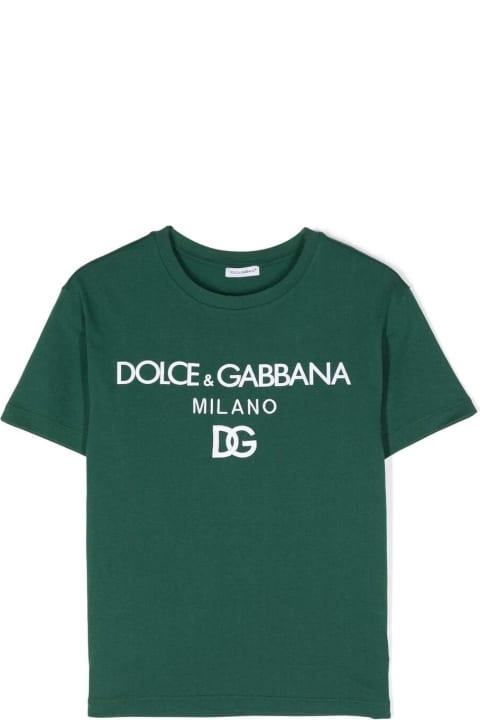 メンズ新着アイテム Dolce & Gabbana Green T-shirt With Embroidered Logo