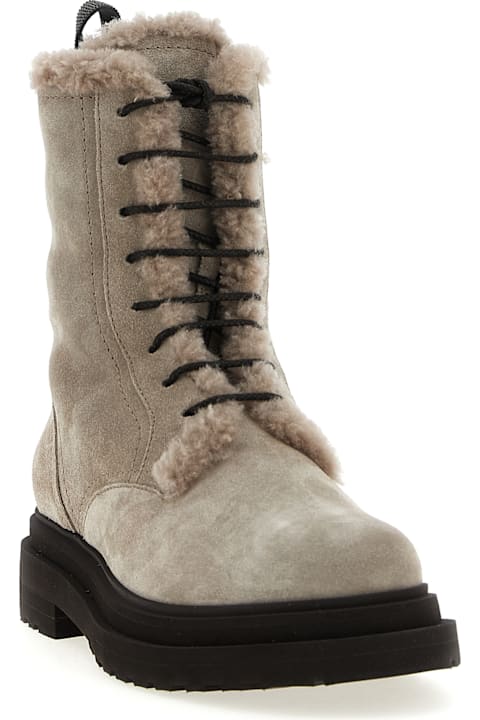 Brunello Cucinelli Boots for Women Brunello Cucinelli Suede Combat Boots Monile