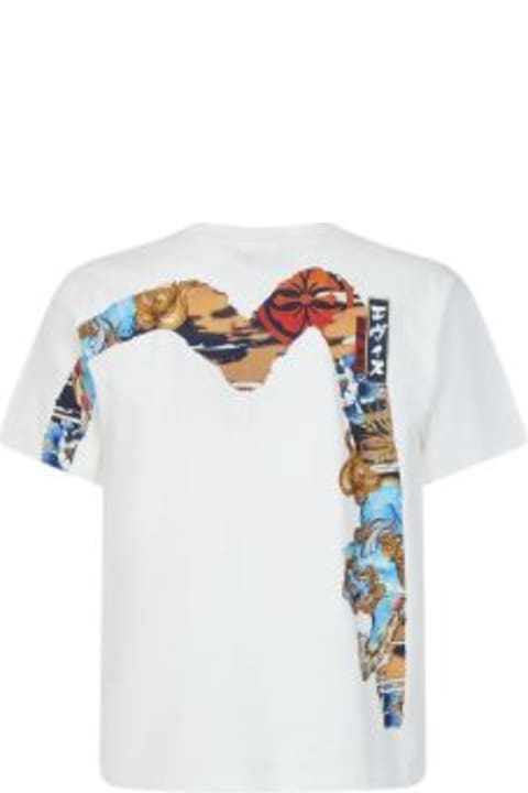 Evisu Man 's White Cotton T-shirt With Komainu Daicock Logo Print