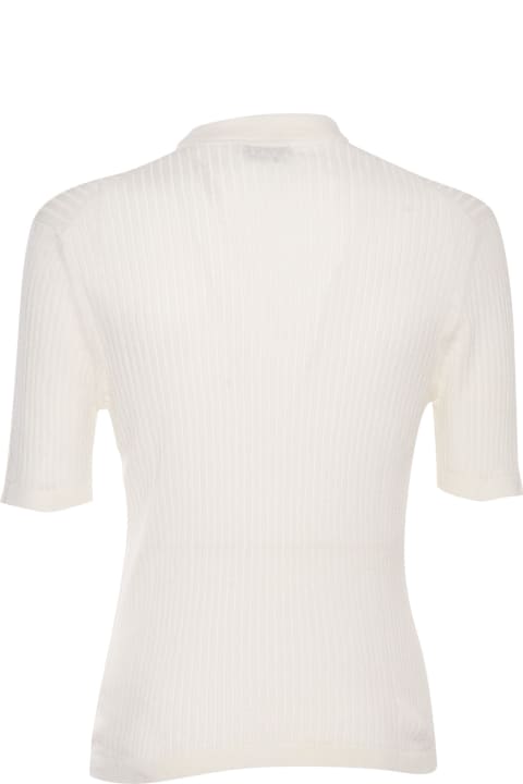 メンズ Settefili Cashmereのウェア Settefili Cashmere White Ribbed Polo Shirt