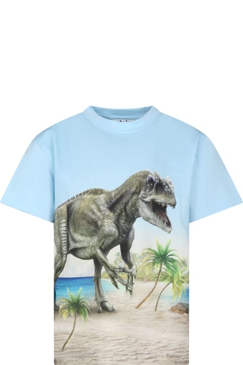 Molo T-Shirts & Polo Shirts for Boys Molo Light Blue T-shirt For Boy With Dinosaur Print