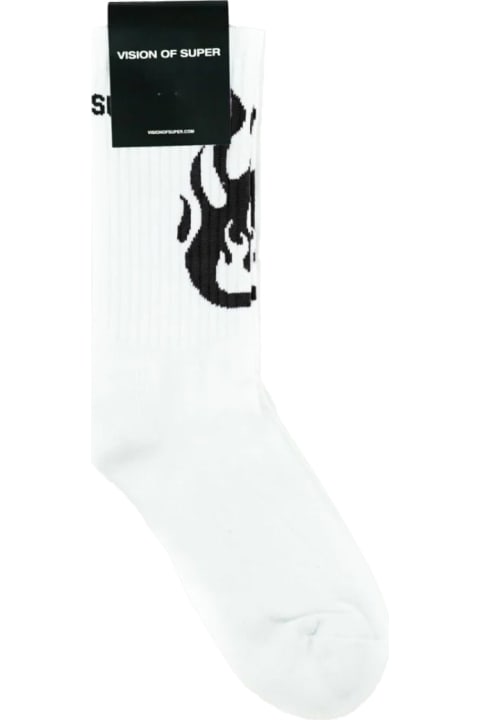 Vision of Super for Men Vision of Super White Socks With Black Flame Logo