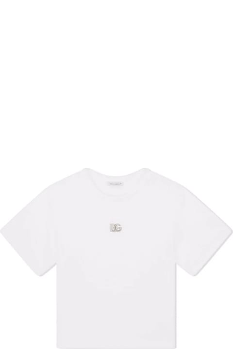 Dolce & Gabbana Topwear for Girls Dolce & Gabbana White T-shirt With Rhinestone Dg Logo