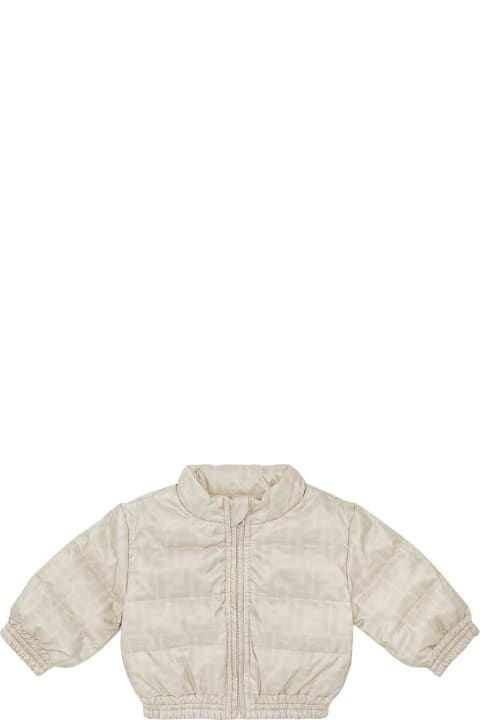 Fendi معاطف وجواكت لـ رُضع بنات Fendi Beige Ff Nylon Down Jacket