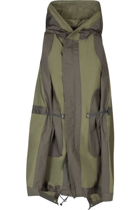 Sacai Coats & Jackets for Women Sacai Sacai Olive Green Taffeta Hoodie Vest