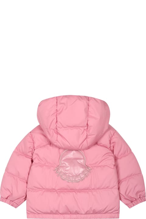 ベビーガールズ トップス Moncler Pink Ebre Down Jacket For Baby Girl With Logo
