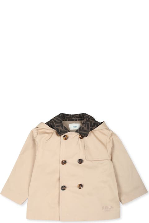 أطقم وبودي سوت لـ رُضع بنات Fendi Beige Trench Coat For Babykids With Teddy Bear