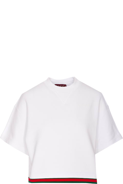 Sale for Women Gucci Cropped Cotton Jersey Web Detail Top