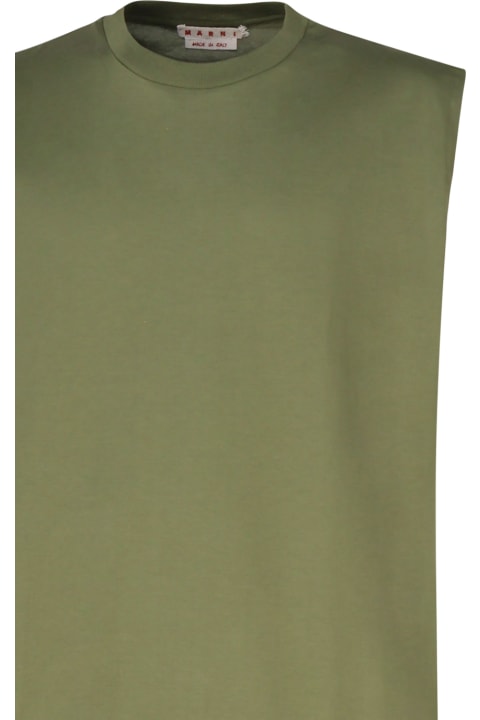 Marni for Men Marni Cotton Sleeveless T-shirt With Marni Dripping Print