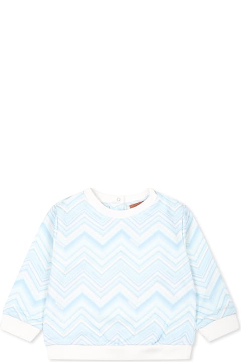Missoni for Kids Missoni Light Blue Sweatshirt For Baby Boy With Chevron Pattern
