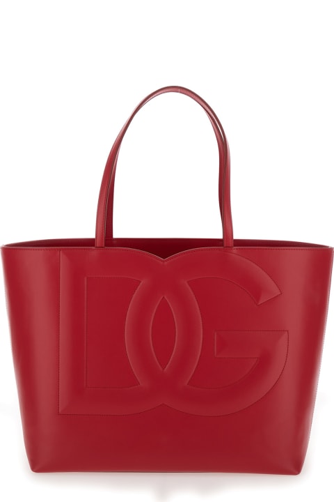 ウィメンズ Dolce & Gabbanaのトートバッグ Dolce & Gabbana 'dg Logo' Red Medium Shopper In Leather Woman