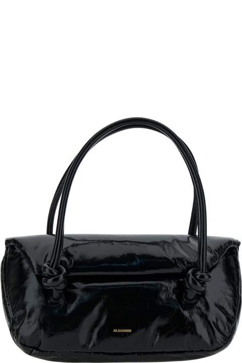 Fashion for Women Jil Sander 'knot Small' Black Shoulder Bag With Laminated Logo In Patent Leather Woman