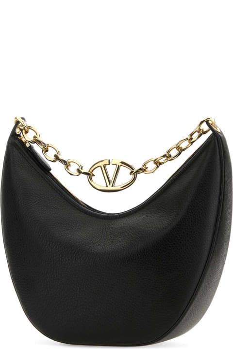 Shoulder Bags for Women Valentino Garavani Black Leather Medium Vlogo Moon Shoulder Bag