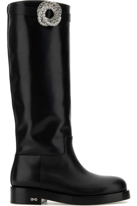 Mach & Mach أحذية برقبة لـ السيدات Mach & Mach Black Leather Galaxy Riding Boots