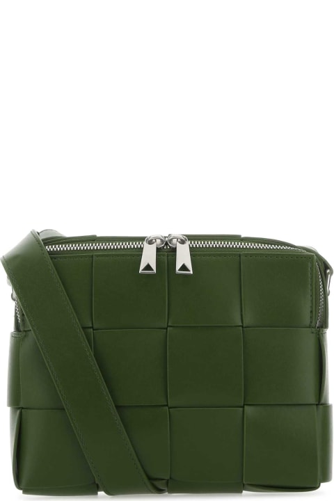 Shoulder Bags for Men Bottega Veneta Olive Green Leather Cassette Camera Crossbody Bag