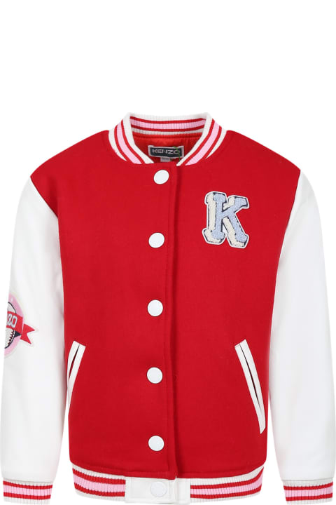 Kenzo Kids Coats & Jackets for Girls Kenzo Kids Red Jacket For Girl With Logo And Tiger