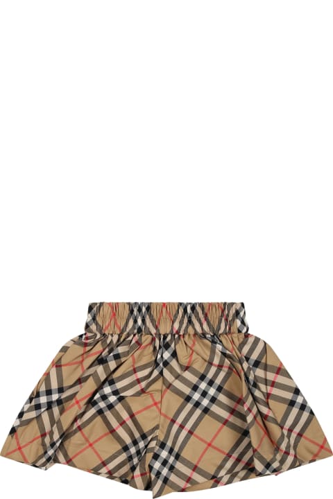 Sale for Baby Girls Burberry Beige Shorts For Baby Girl With Iconic All-over Vintage Check