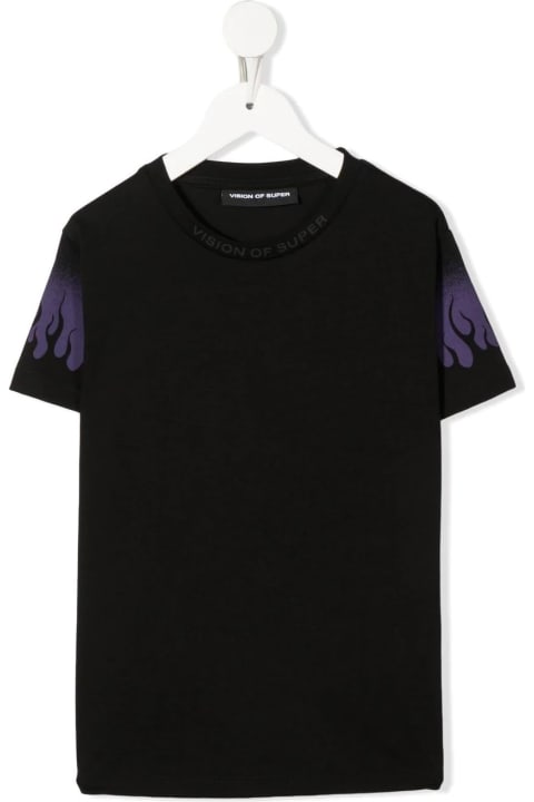 Kids Black T-shirt With Negative Purple Flames