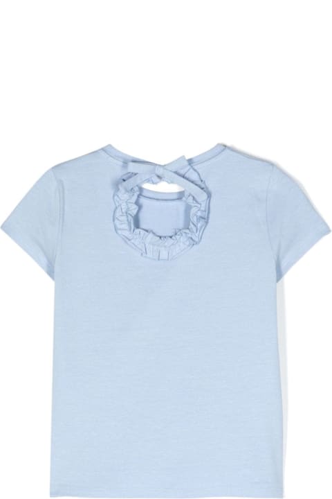 Miss Blumarine Topwear for Girls Miss Blumarine Light Blue T-shirt With Rhinestone Logo And Ruffle Detail